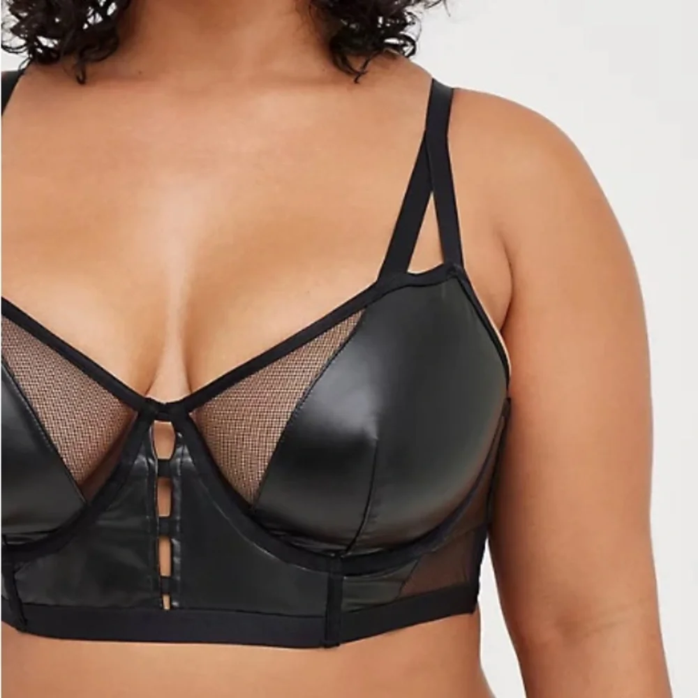 Torrid Black Faux Leather & Mesh Bralette, Sizes 0X, 3X, 4X - Picture 6 of 6